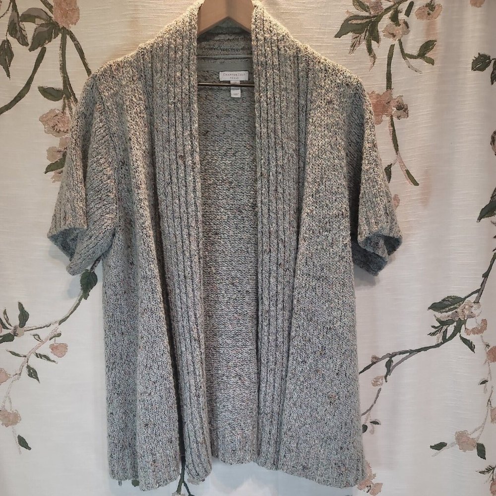 Charter Club Woman Light Blue and Grey Heather Short Sleeve Wrap Cardigan